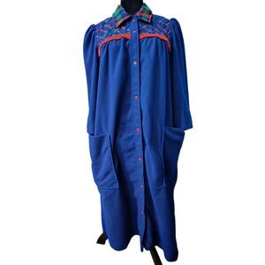 VTG Models Coat Large House Dress Snap 70's Plaid Fall Autumn Duster